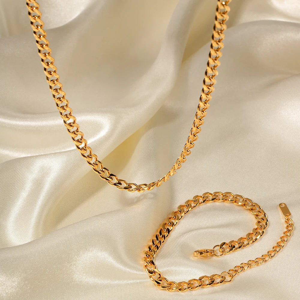 Collana con bracciale cubano Miami minimalista in acciaio inossidabile Youthway con set di gioielli di lusso leggeri e impermeabili placcati in oro 18 carati per le donne
