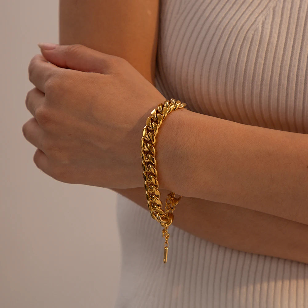 Collana con bracciale cubano Miami minimalista in acciaio inossidabile Youthway con set di gioielli di lusso leggeri e impermeabili placcati in oro 18 carati per le donne